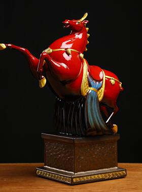 红色马到成功摆件陶瓷马工艺品家居客厅办公室招财装饰品骏马摆设