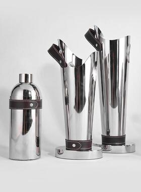 现代不锈金UGT属红皮革钢酒饰冰桶托盘碗托厨房餐厅样板间桌面装