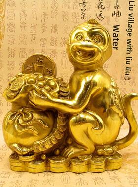 铜猴子摆件聚宝盆十二生肖猴铜猴送福工艺礼品家居玄关办公室装饰
