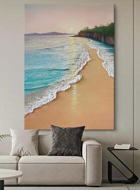 网红玄大海风客廊厅饰画景海浪沙肌理滩绘油画手关走石英砂日装出