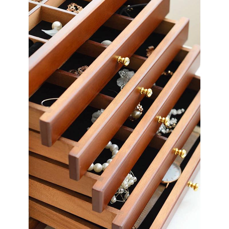 奢古风盒中实木抽屉带镜面盒多层盒首饰盒国风精致收纳化妆轻饰品 - 图3