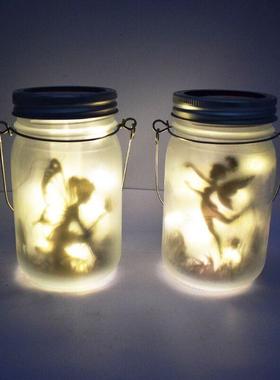 太阳能防水户外草坪庭院灯装饰花园精灵仙女瓶玻璃磨砂瓶小夜灯