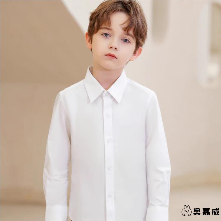 儿童白衬衫男孩女童长袖衬衫白色衬衣春夏中小学生校服表演出服装