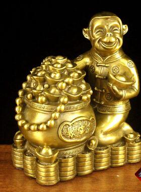 纯黄铜金猴聚财款铜猴子摆件铜生肖猴家居客厅工艺品装饰品摆设