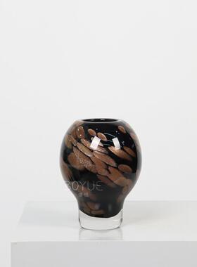 中古创意简约轻奢黑色流金纹琉璃花瓶样板间客厅卧室玄关软装摆件