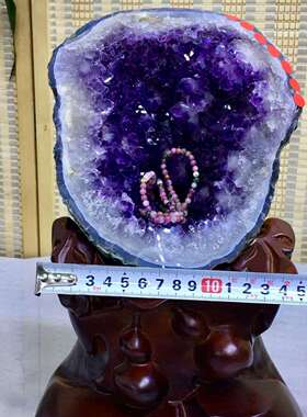 天然巴西原矿钱袋子摆件紫水晶簇紫晶洞矿标家居装饰摆件