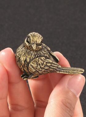 小麻雀仿古玩做旧黄铜摆件家雀小鸟手把件摆设茶宠桌宠工艺品收藏