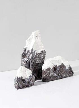 新中式假山石材抽象雪山景观雕塑饰品样板房售楼处酒店办公装修