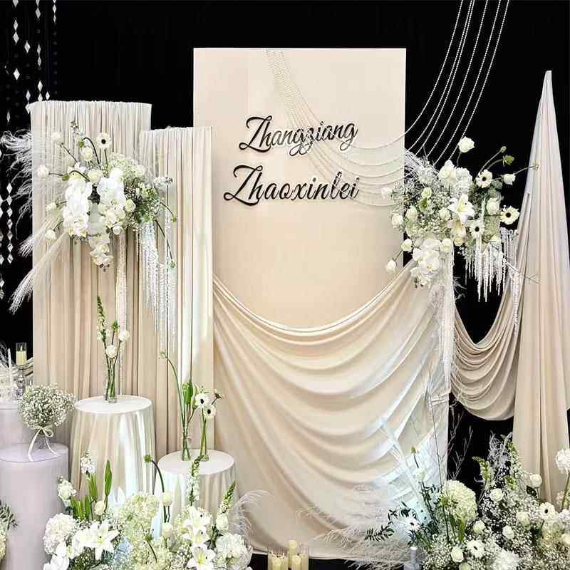 奶油色婚庆布幔香槟色舞台背景布吊顶布弹力布婚礼帷幔装饰布幕布,淘宝优惠券,粉丝福利购,淘宝优惠卷