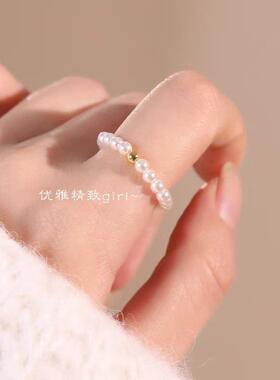 小众冷门戒指女学生党小珍珠指环女小众设计素圈法式复古戒子尾戒