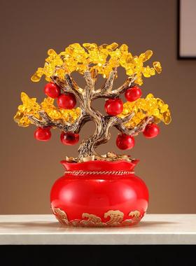 新中式招财进宝财树件办摆公室客电视柜发乔迁开业装厅饰福袋招财