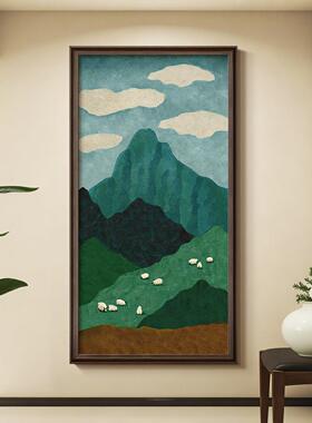 法式复古绿色玄关装饰画背有靠山走廊过道挂画高档大气入户门壁画