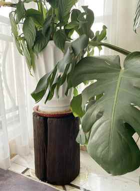 实木码头树桩摆件覆古底座圆凳换鞋凳边桌床头柜窗饰Wabi-Sabi风