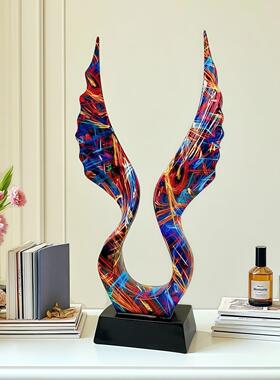欧式艺术抽象炫彩天使之翼摆件工艺品家居客厅玄关装饰乔迁之喜摆