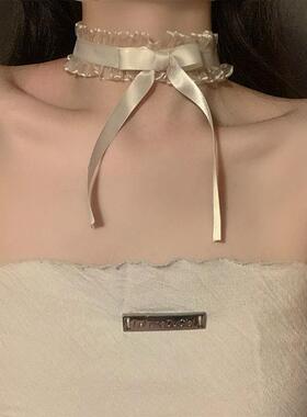 Lace Choker 纯欲洛丽塔超仙项链丝带蝴蝶结项圈蕾丝温柔锁骨链女