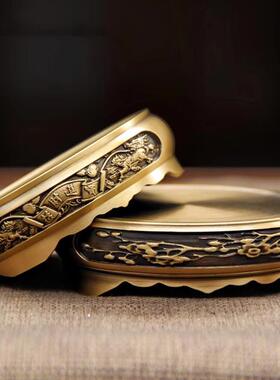 纯黄铜底座摆件聚宝盆米缸香炉葫芦麒麟貔貅荷花山水文昌塔托架子