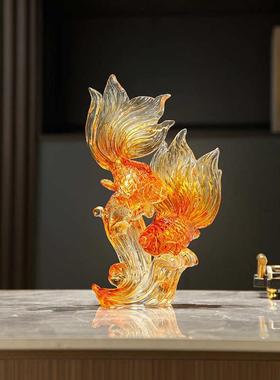 P66D年年有余水晶锦鲤摆件轻奢高档电视柜客厅家居装饰酒柜高级工