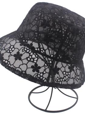 Daisy Embroidered Buckets Hat Transparent Panama Women Lace