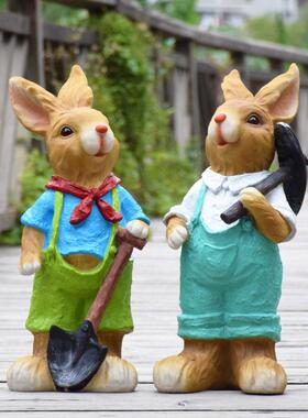 彷真兔子摆件卡通动物雕塑树脂花盆工艺品商场橱窗美陈装饰品摆设