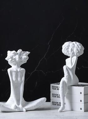现代北欧抽象树脂白色爆炸头时尚女郎人物人像美女艺术雕塑摆件