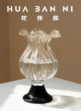 轻奢法式洒金高脚琉璃花瓶中古小众高级插花水培花瓶居家装饰装饰