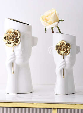 创意艺术人脸花瓶摆件客厅插花干花北欧轻奢现代简约家居装饰品