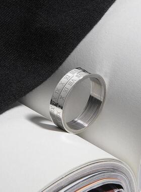 ins风可转动罗马数字戒指男款简约配饰钛钢戒指男手饰