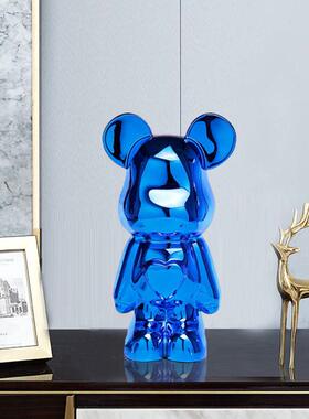现代桌面电视柜暴力熊爱心熊树脂电镀公仔创意摆件装饰品摆设