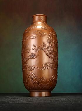 铜欣祥 紫铜双龙花瓶 家居办公室桌面装饰大花瓶铜工艺品摆设