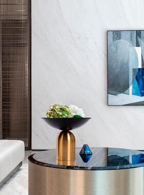 轻奢极简新中式金属托盘果盘桌面摆设客厅茶几样板间售楼处装饰品