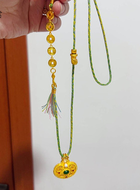 金枝玉叶绿色中式编绳项链花拂柳锁包吊坠流苏项链毛衣链女配饰