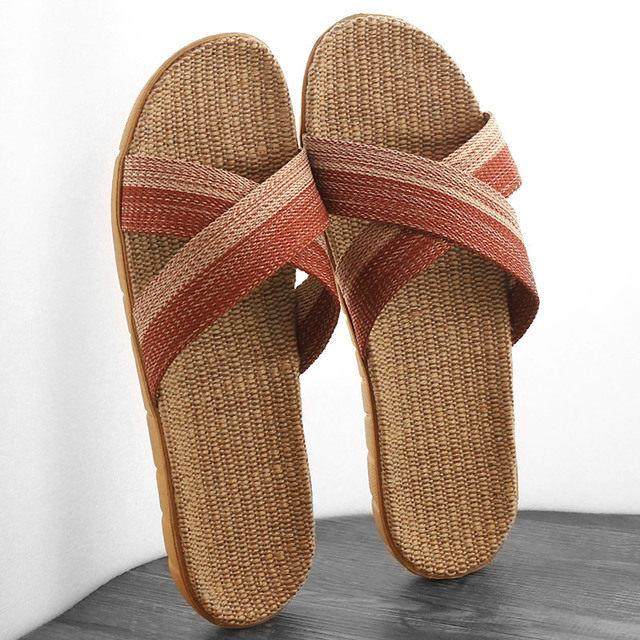 交叉休闲藤草手工编织亚麻拖鞋男竹编草鞋居家防滑休闲潮凉拖鞋女,淘宝优惠券,粉丝福利购,淘宝优惠卷