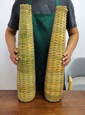 竹编黄鳝鱼笼手工编喇叭竹篾渔笼长条捉鱼筒渔具塑料鱼篓有盖倒须