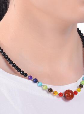 亚马逊热卖mm粉水晶项链时尚七彩石项链虎眼石吊坠瑜伽项饰