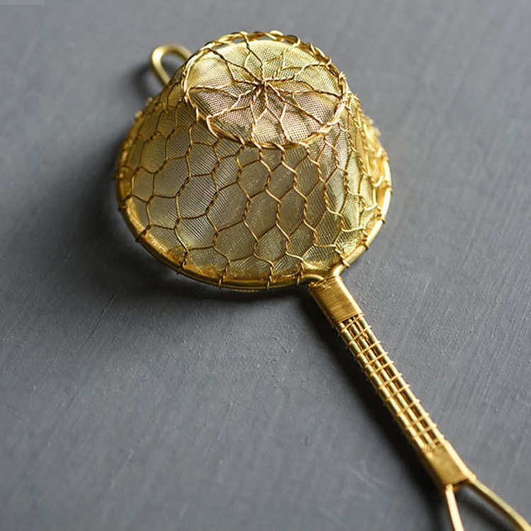 Traditional hand-woven silver mesh tea leak Brass tea filter teapot woven funnel handle tea filter tea set accessories