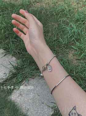 高档一七手作弹 原创十s设计 925银招财纳福 萌爪爪 纯银力绳手镯