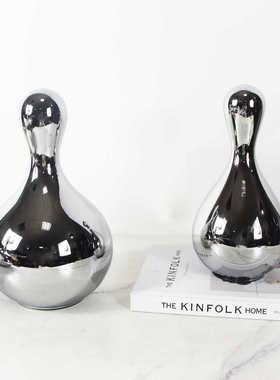 现代简约欧式银色水滴玻璃花器花瓶摆件样板房售楼处客厅软装饰品