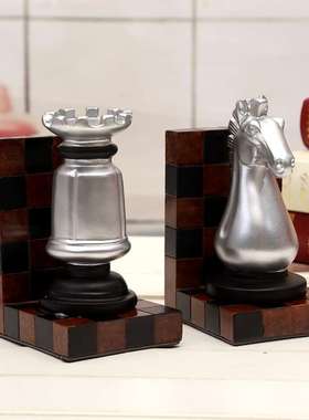 包邮欧式样板间装饰办公室书房摆件个性象棋马书挡书靠书立工艺品