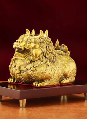 铜财福貔貅摆件一对公母客店厅办黄88公铺室家居装饰开业乔迁摆件