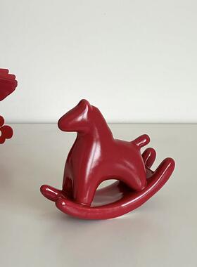 新年喜庆春节马年小马陶瓷摆饰红色桌面装饰中式装饰品祝福礼物