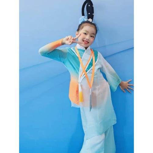 新款醉春舞蹈儿童童演出服女古典舞服表演飘逸中国风女扇子风广场 - 图3