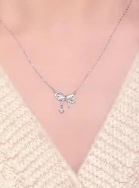 S999纯银蝴蝶结项炼女轻奢小众月上邮差锁骨炼送女友闺蜜生日礼物