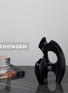 现代简约黑色抽象几何摆件软装饰品客厅玄关售楼处样板房间摆设品