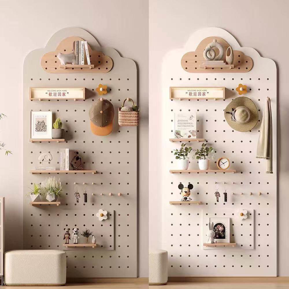 Hole board storage rack solid wood entrance hall wall wall storage rack cloud shape wall custom storage rack