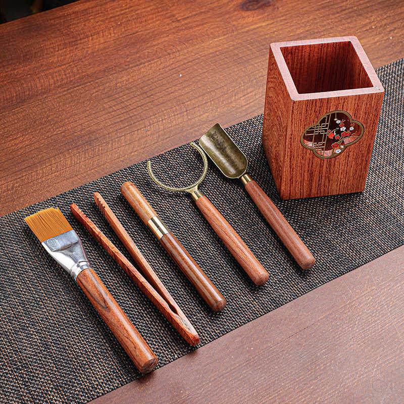 复古黑檀花梨实木功夫茶具五君子茶道配件茶道桶养壶笔茶夹茶勺,淘宝优惠券,粉丝福利购,淘宝优惠卷