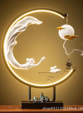 新中式摆件创意灯圈禅意酒店玄关客厅电视柜装饰嫦娥奔月中秋礼品