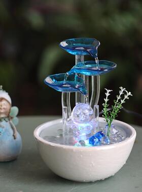 流水摆件循环水招财客厅小型桌面电视柜喷泉造景创意礼物家里装饰