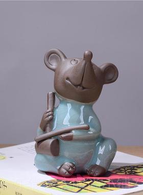 新款陶瓷可爱小老鼠饰摆件202鼠年吉祥物招财肖生属鼠本0命新年装
