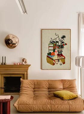 新中式花影斋记挂画东方美学装饰画文人新中式复古油画入户墙壁画