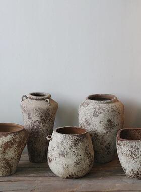 粗陶花插台面小摆件侘寂风景德镇手工陶艺陶瓷小花复古禅意